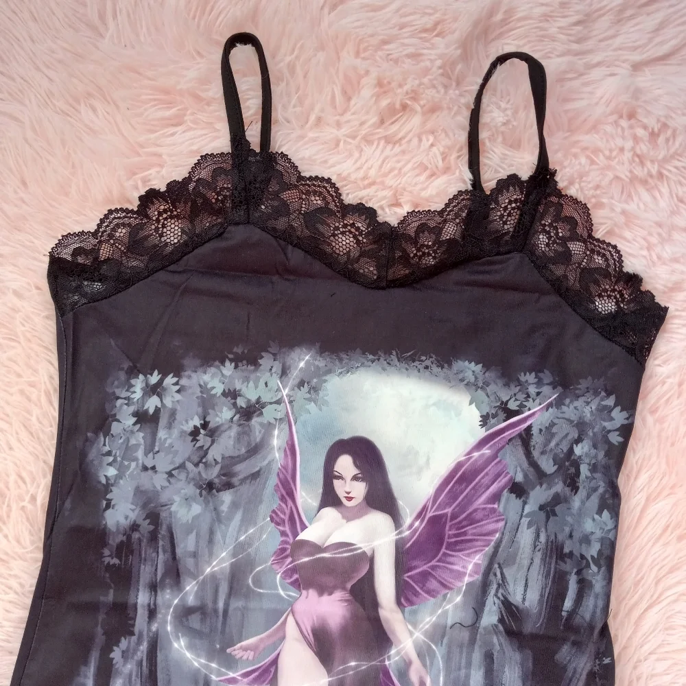 💥Fairy grunge bodycon gothic slip dress! Nwt! Sexy goth dress w/lace trim - Picture 2 of 12